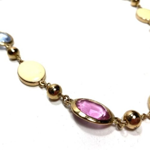 Vintage Necklace Gold Tone Beads Faux Ivory Pearl Medallion Faceted Pastel Glass - Picture 7 of 7